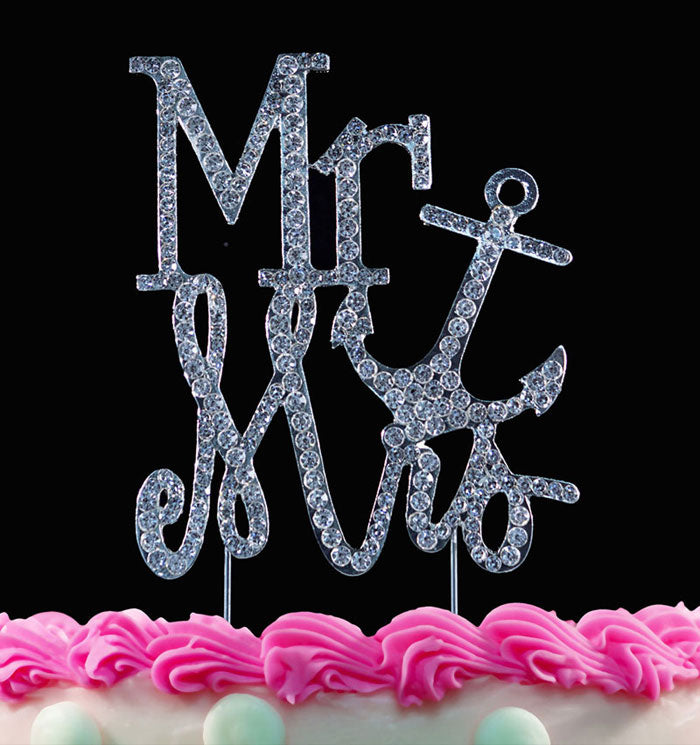 Mr and Mrs Anchor Crystal Cake Toppers Bling Cake Toppers Top