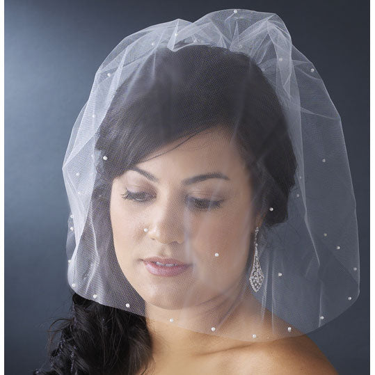 Bird Cage Style Blusher Face Veil with Scattered Pearls White or Ivory
