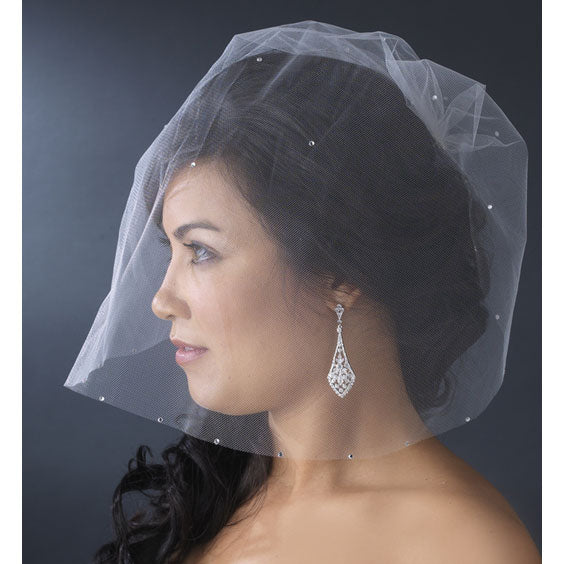 Birdcage Style Blusher Face Veil w/ Swarovski Rhinestones White or Ivory