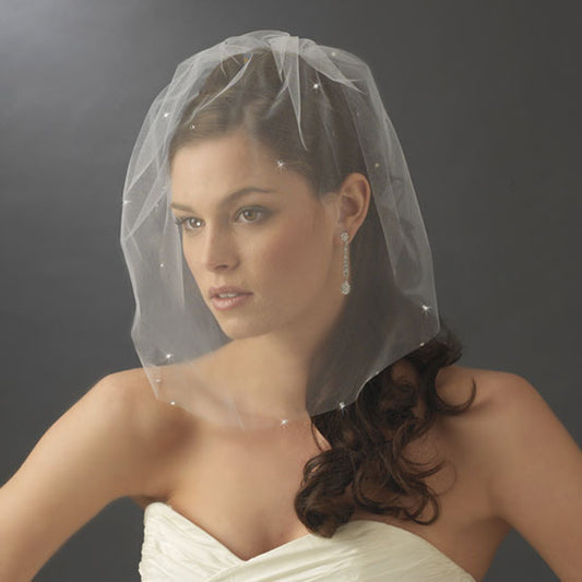 Birdcage Style Blusher Face Veil w/ Swarovski Rhinestones White or Ivory