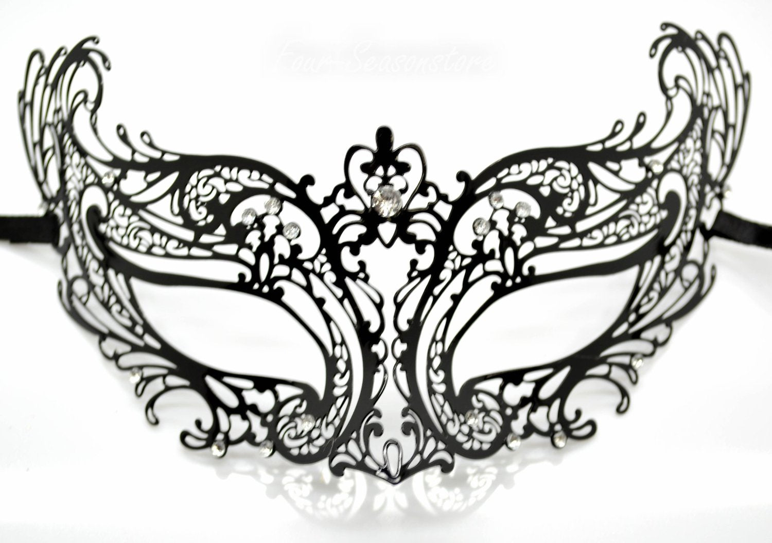 Masquerade Mask Black Metal Mask with Clear Diamonds Stunning
