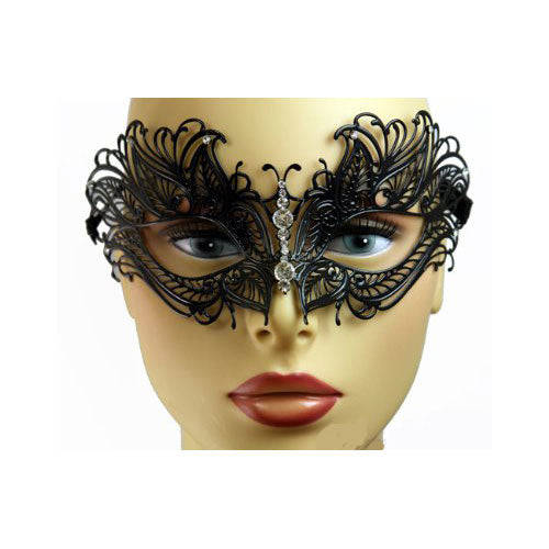 Black Butterfly Metal Laser Cut Masquerade Masks with Crystals (Clear, Blue or Red)