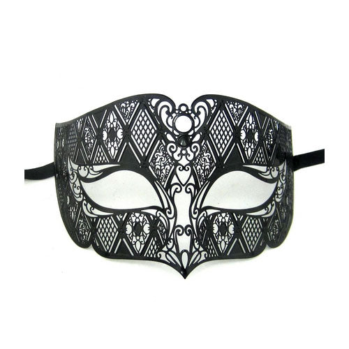 Male Masquerade Masks Black Laser Cut Metal Mask for Men
