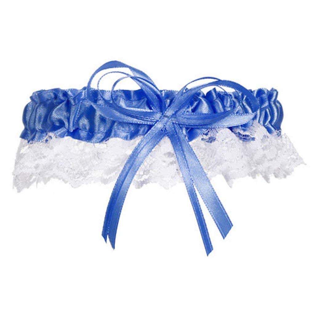 Cobalt Blue Satin and White Lace Garter with Bow Bridal Garter