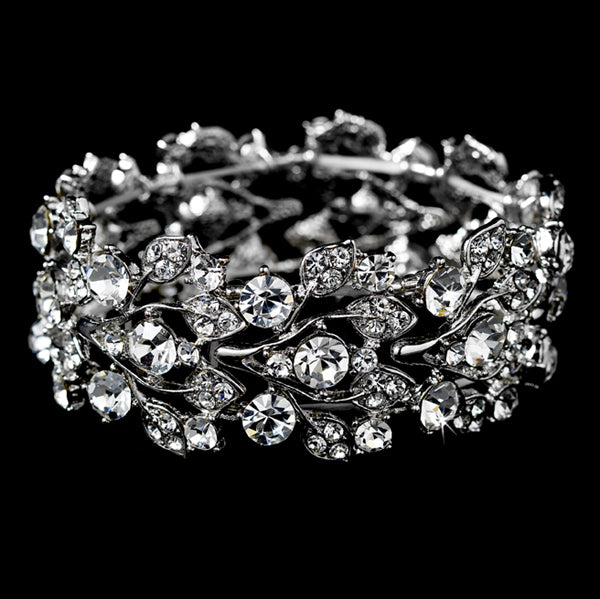 Glitzy Silver Bowtie Stretch Bracelet with Clear Crystals
