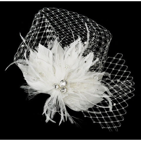 Rhinestone & Crystal Bead Feather Flower Fascinator Hair Clip