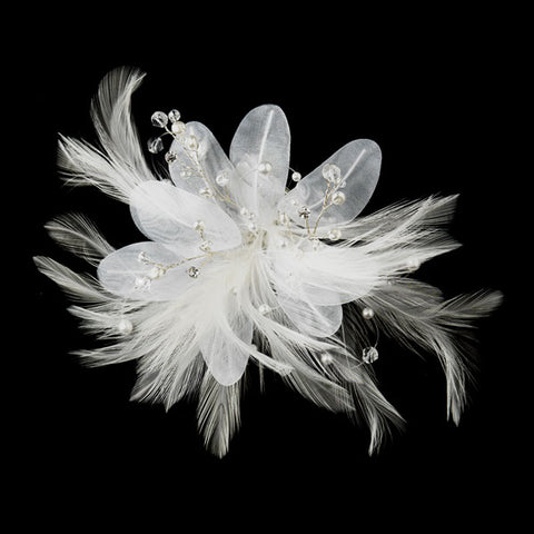 Feather Pearl & Austrian Crystal Flower Bridal Hair Clip