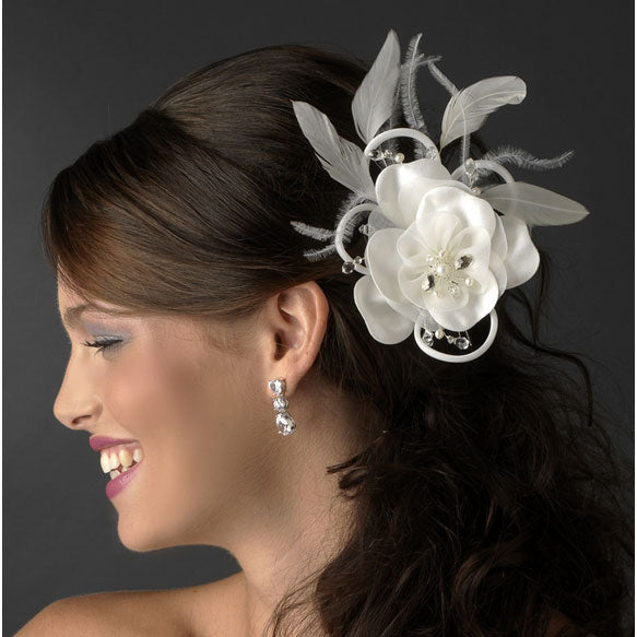 Flower Bridal Hair Clip with Swarovski & Pearl White or Ivory