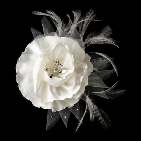 Flower Bridal Clip with Brooch Pin (White or Ivory)