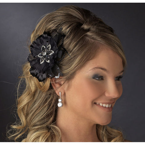 Crystal Rhinestone Matte Satin & Organza Bridal Flower Hair Clip