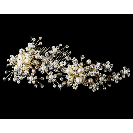 Swarovski Crystal & Freshwater Pearl Gold Bridal Comb
