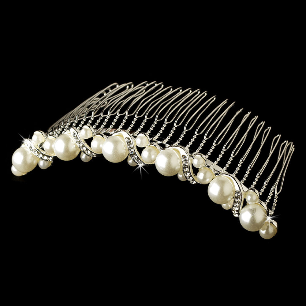 Elegant Pearl & Rhinestone Ribbon Bridal Comb