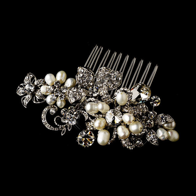 Antique Silver Pearl Bridal Hair Comb