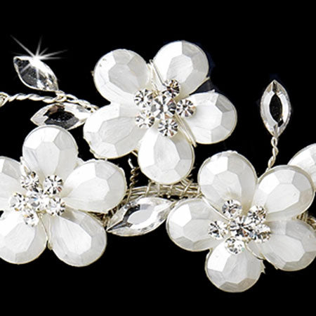 Romantic Silver White Floral Bridal Comb