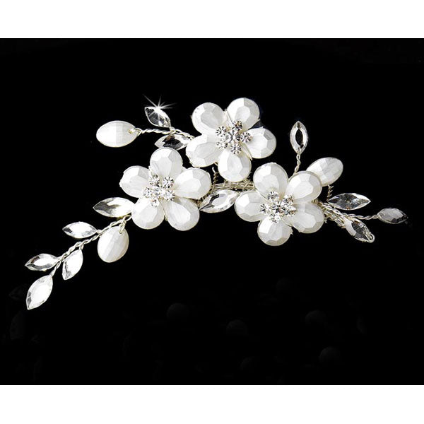 Romantic Silver White Floral Bridal Comb