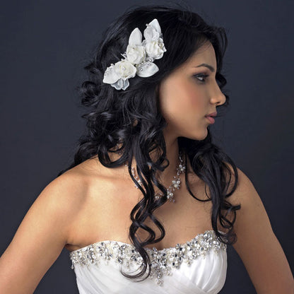 Bridal Hair Comb Silver Ivory Rose Pearl and Rhinestone Accent Hair Comb