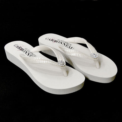 Bridal Flip Flops with Sequins & Swarovski Crystal (White or Ivory or Black)