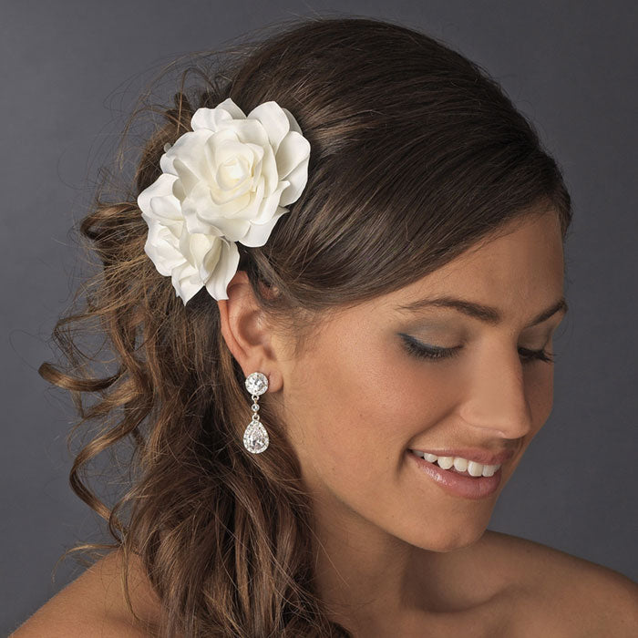 Graceful Double Flower Hair Comb White or Ivory