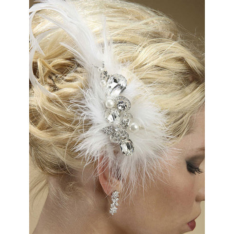 Lavish Swarovski Crystal and Pearl Feather Fascinator