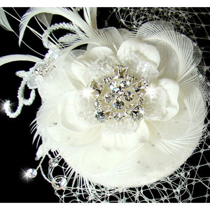 Exquisite Bridal Hat and Birdcage Veil on Clip White or Ivory