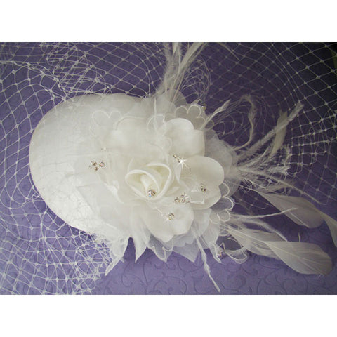 Vintage Bridal Hat with Bird Cage Face Veil (White or Ivory)