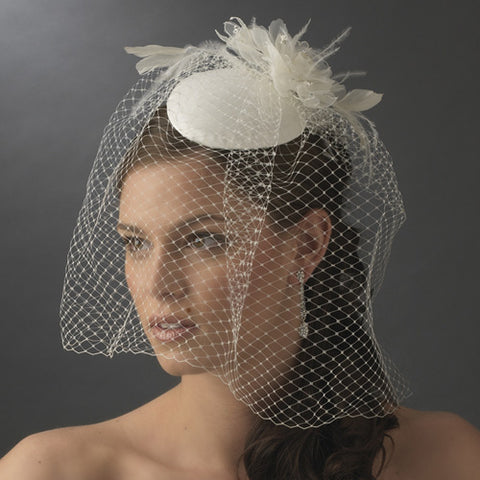 Vintage Bridal Hat with Bird Cage Face Veil (White or Ivory)