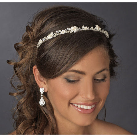 Ivory Porcelain Pearl Flower Bridal Headband
