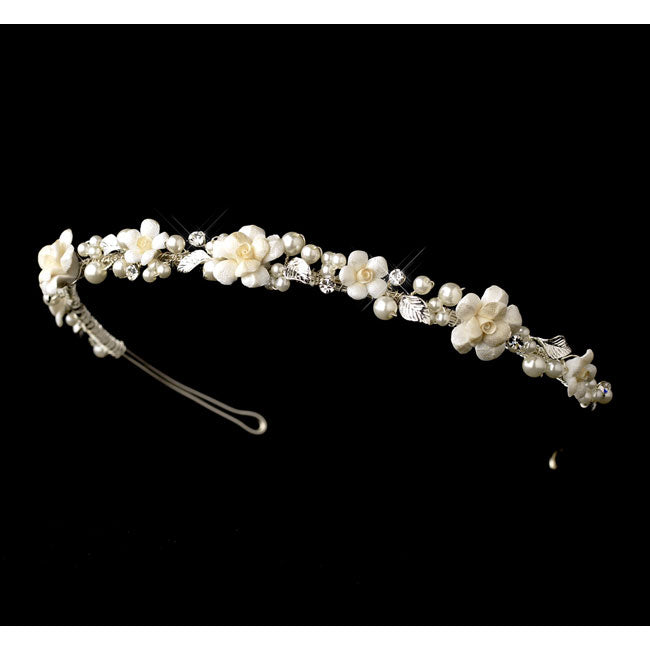 Ivory Porcelain Pearl Flower Bridal Headband