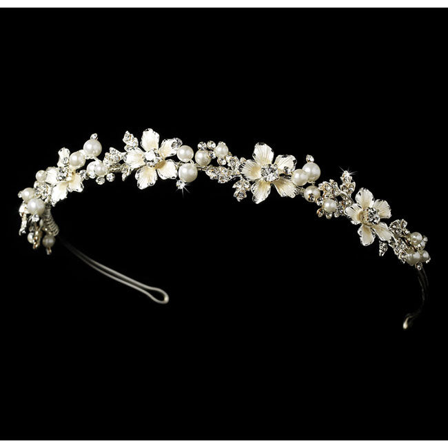 Pearl & Crystal Champagne Bridal Headband Tiara