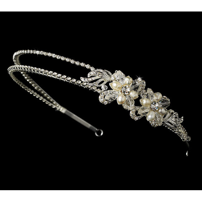Exquisite Crystal & Pearl Bridal Tiara Band with Side Ornament