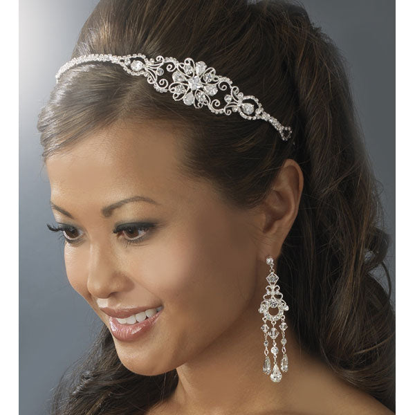 Silver Bridal Headband with Sparkling Side Ornament