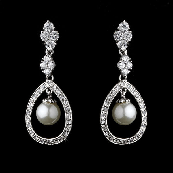 Charming Silver Clear CZ & Ivory Pearl Earrings