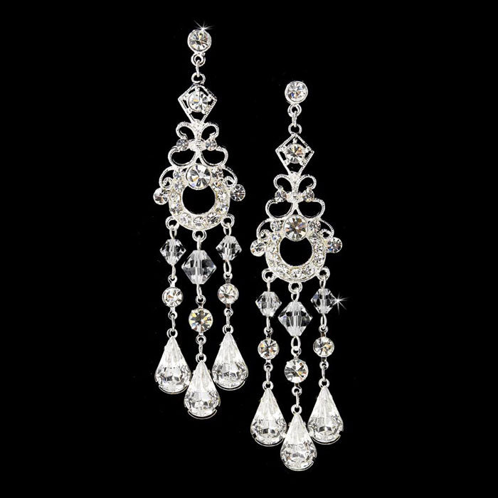 Silver Swarovski Bridal Chandelier Earrings