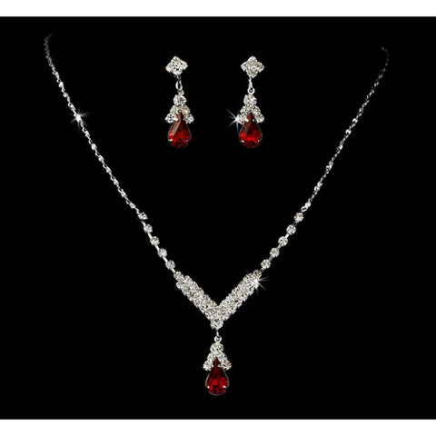 Silver Red Crystal Drop Jewelry Set