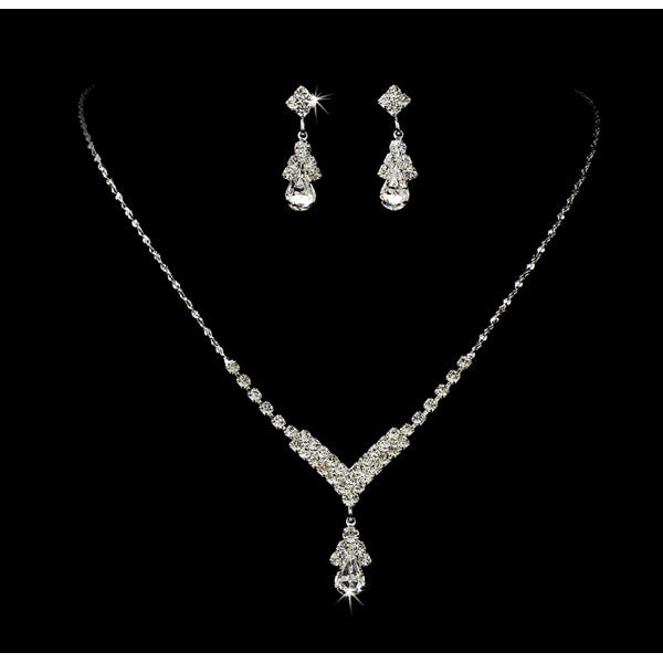 Silver Clear Crystal Drop Jewelry Set