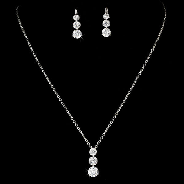 Three Stone Cubic Zirconia Silver Bridal Jewelry Set