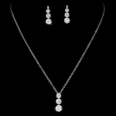 Three Stone Cubic Zirconia Silver Bridal Jewelry Set