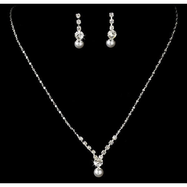 Dainty Pearl & Rhinestone Bridal Jewelry Set