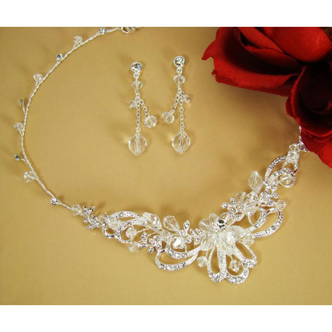 Bridal Jewelry Set Silver Swarovski Crystal Necklace and Earring Set