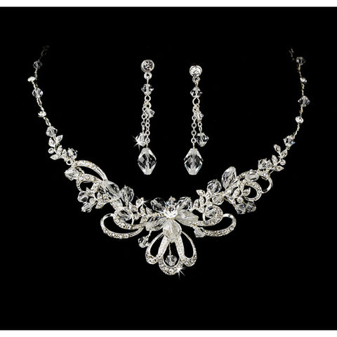 Bridal Jewelry Set Silver Swarovski Crystal Necklace and Earring Set