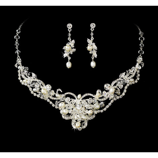 Silver Freshwater Pearl & Crystal Bridal Jewelry Sets