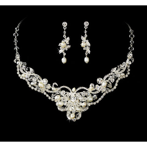 Crystal Couture Pearl Bridal Tiara and Jewelry Set Silver or Gold