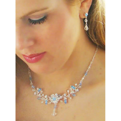Crystal Vine Necklace and Earring Bridal Jewelry Set (5 Colors)
