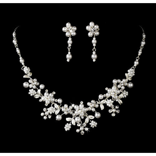 Elegant Silver White Pearl Jewelry Set