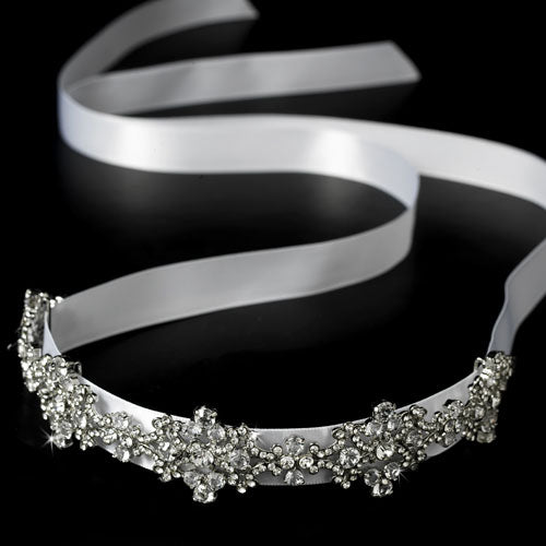 Vintage Crystal Bridal Ribbon Headband White or Ivory
