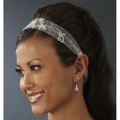 Bridal Ribbon Headbands Floral Netted Ribbon Headband White or Ivory