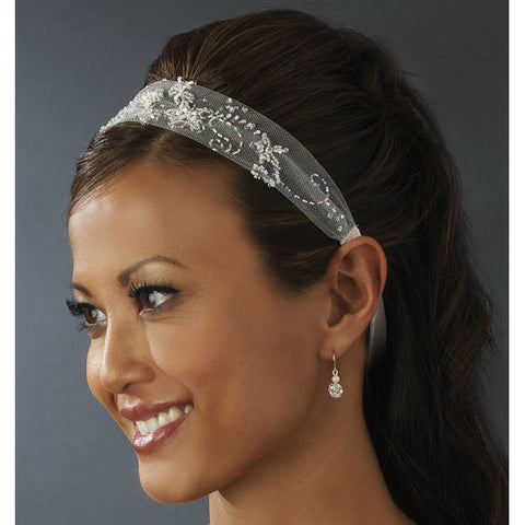 Bridal Ribbon Headbands Floral Netted Ribbon Headband White or Ivory