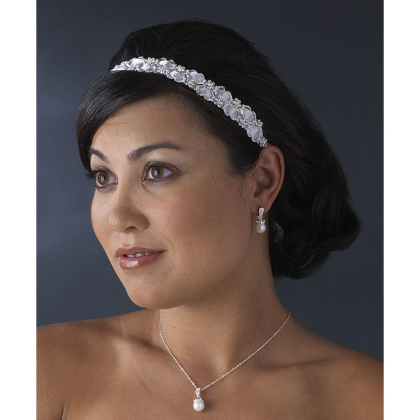 Ivory Pearl Greek Stefana Bridal Ribbon Headband