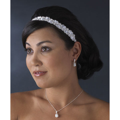 Bridal Headband Double Satin Ribbon with Rhinestones