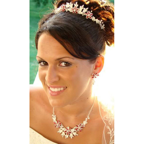 Couture Crystal Red Accent Bridal Jewelry & Tiara Set